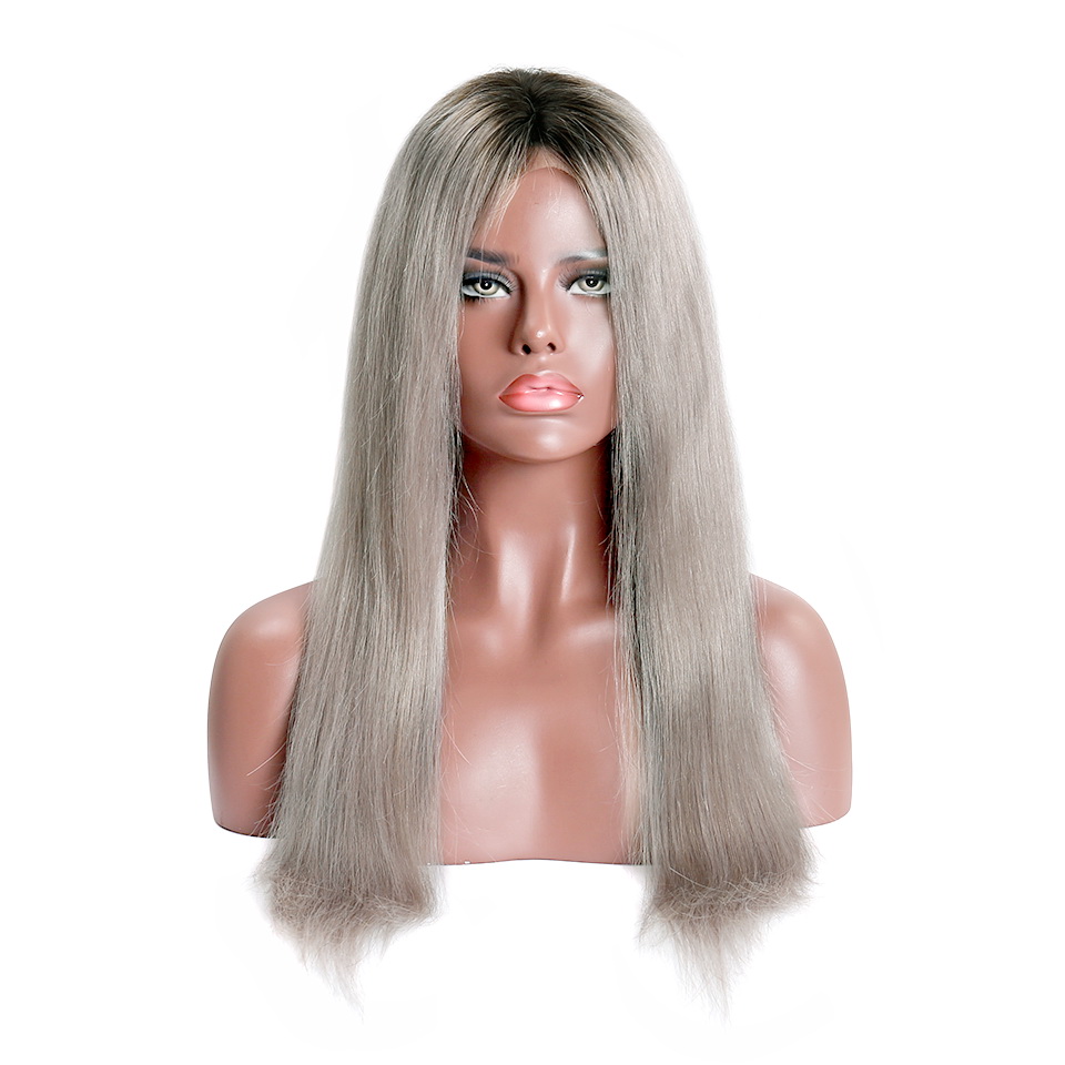 Uglam 1B/Grey Color 13x4 Lace Front Wig Straight